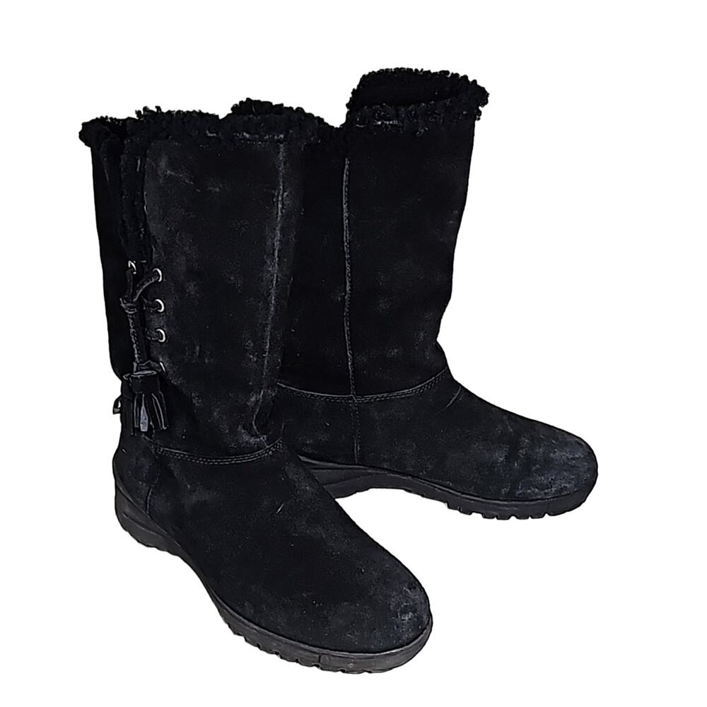 Lauren Ralph Lauren Tadina Black Suede Leather Boots With Fur Womens 5B